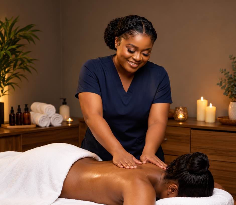 A wellness professional giving a client a massage